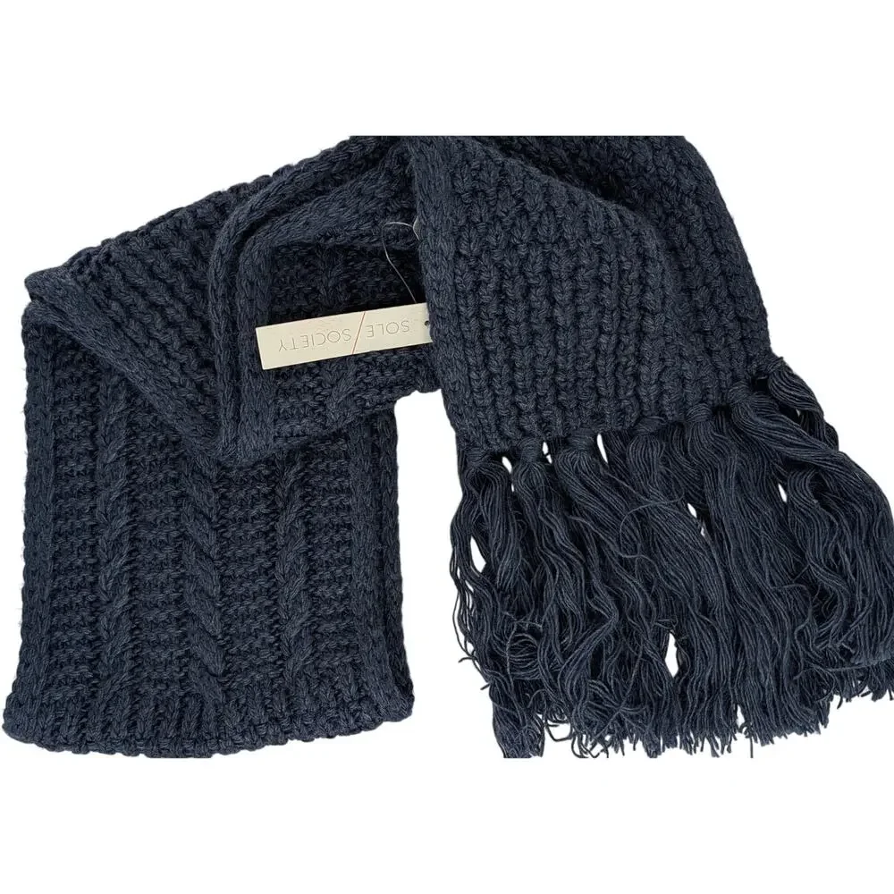 Sole Society Chunky Cable Knit Scarf With Fringed Hem
